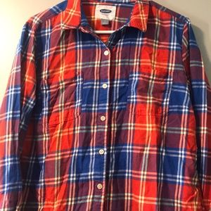 Old Navy flannel. Size L. Like new condition.  Royal blue, orange & yellow.